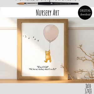Nursery Art Classic Winnie the Pooh &quot;What if I fall? Oh but my darling, what if you fly?&quot; Erin Hanson Neutral Baby Shower Birthday Gift 0001
