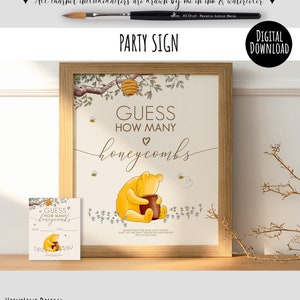 Panneau classique pour jeu de baby shower Winnie l'ourson Devinez combien de panneaux de table de fête en nid d'abeilles # 16 avec des cartes Design doux en bois de 100 acres 0001S