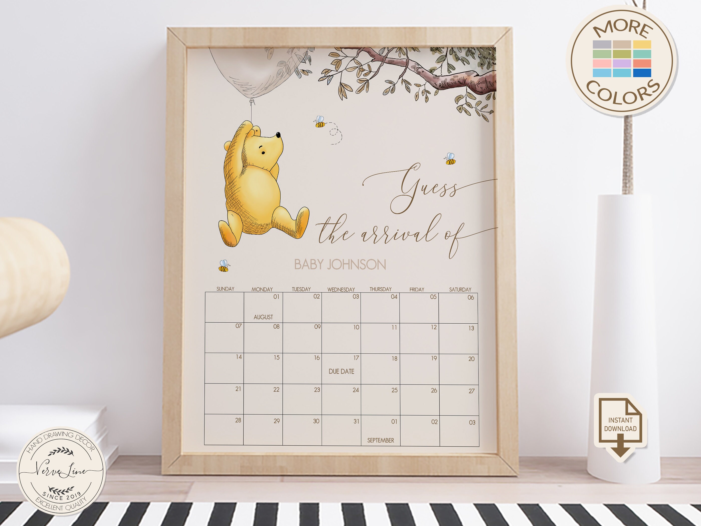 Editable Due Date Calendar for a Classic Winnie the Pooh Baby Shower Guess  Baby's Birthday, Any Color, Balloons, Girl or Boy 1 0001S - Etsy