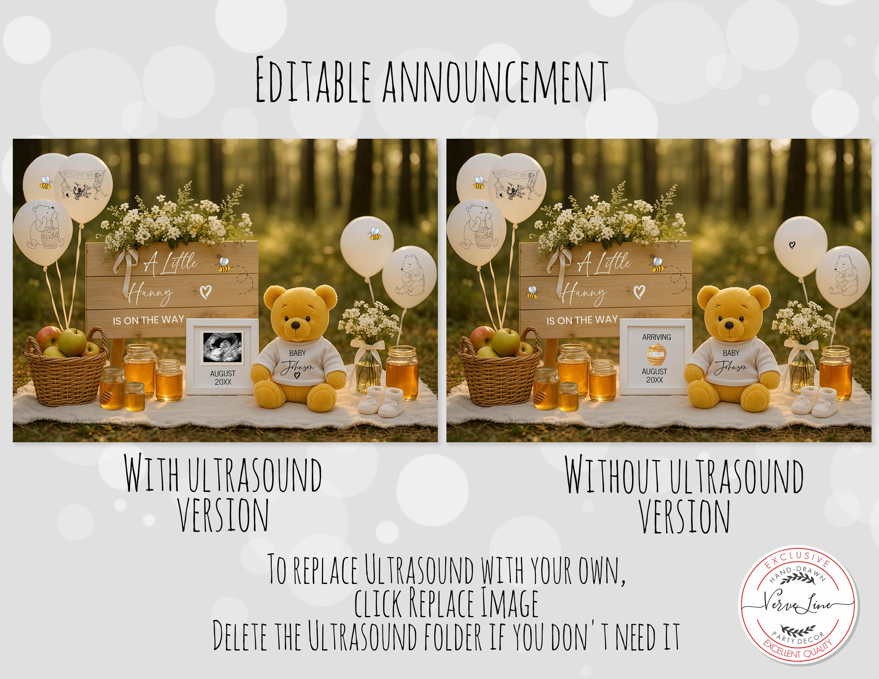 Winnie Posts Editable Winnie the Pooh Hundred Acre Wood Pregnancy Announcement for ...