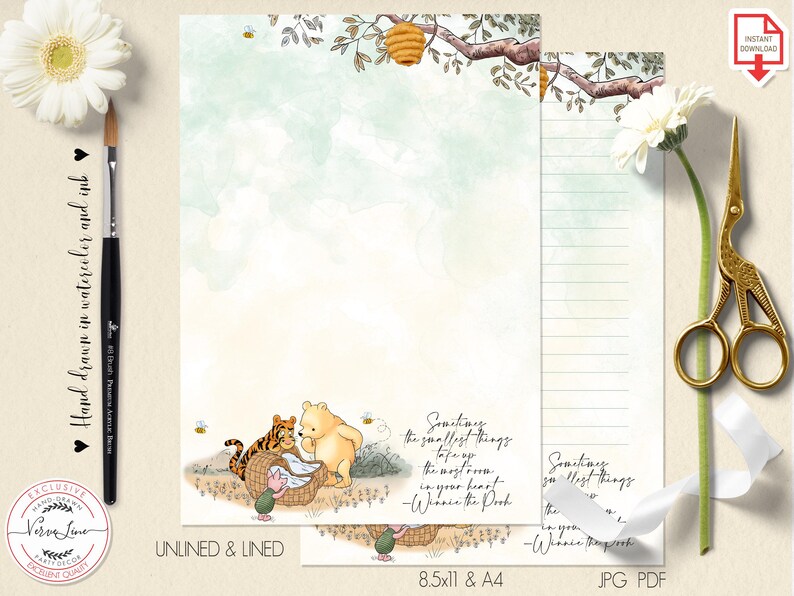 Classic Winnie the Pooh TWINS Printable Stationery Lined Unlined Paper ...