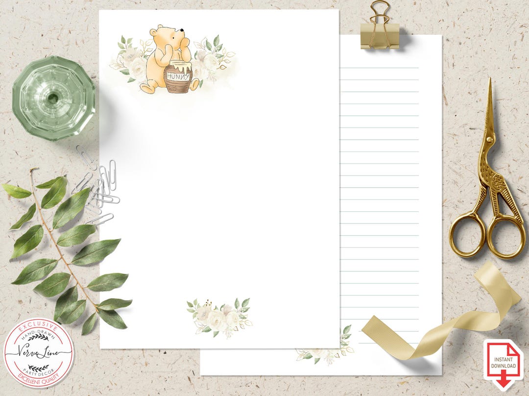 Classic Winnie the Pooh Printable Stationery Lined Unlined Paper ...