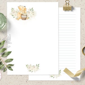 Classico Winnie the Pooh carta da lettere a righe, carta da lettere stampabile, carta da lettere stampabile, A4, US Letter 0001.18
