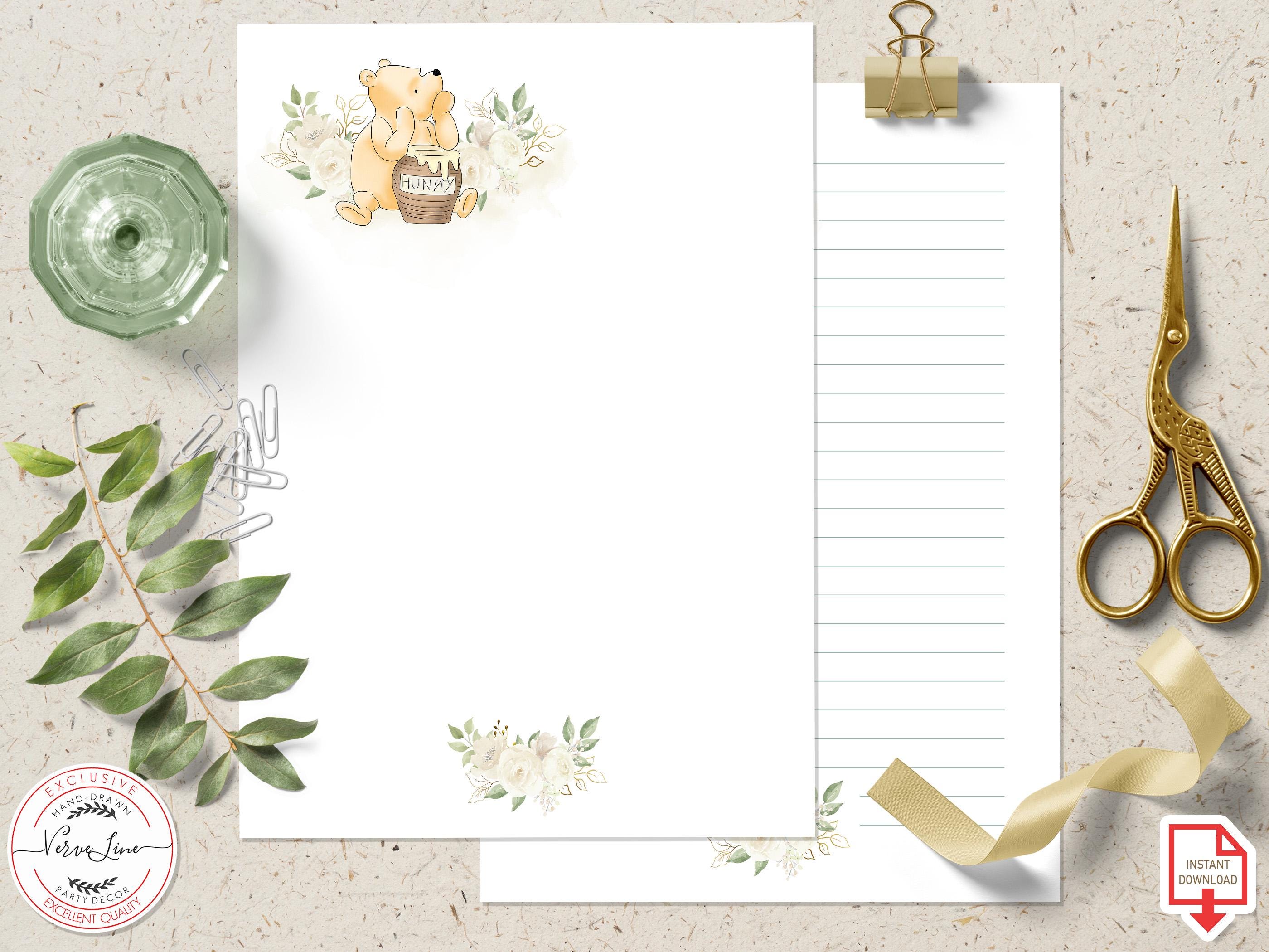 Classic Winnie the Pooh Printable Stationary Lined Unlined Paper ...