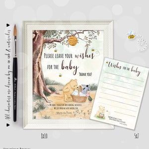 Babyparty-Wunschschild Winnie Puuh mit Antwortkarten, Tischschild, Spruch: Manchmal ist es der Kleinste.. DIGITAL 0001HAW