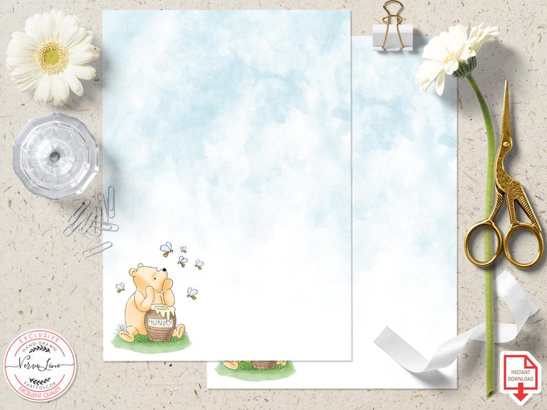 Classic Winnie the Pooh Printable Stationary Lined Unlined Paper ...
