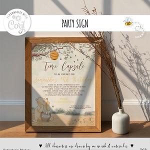 Editable Time Capsule Classic Winnie the Pooh 1st Birthday Gender Neutral Vintage Sky Hundred Acre Wood Design 0001 HAW