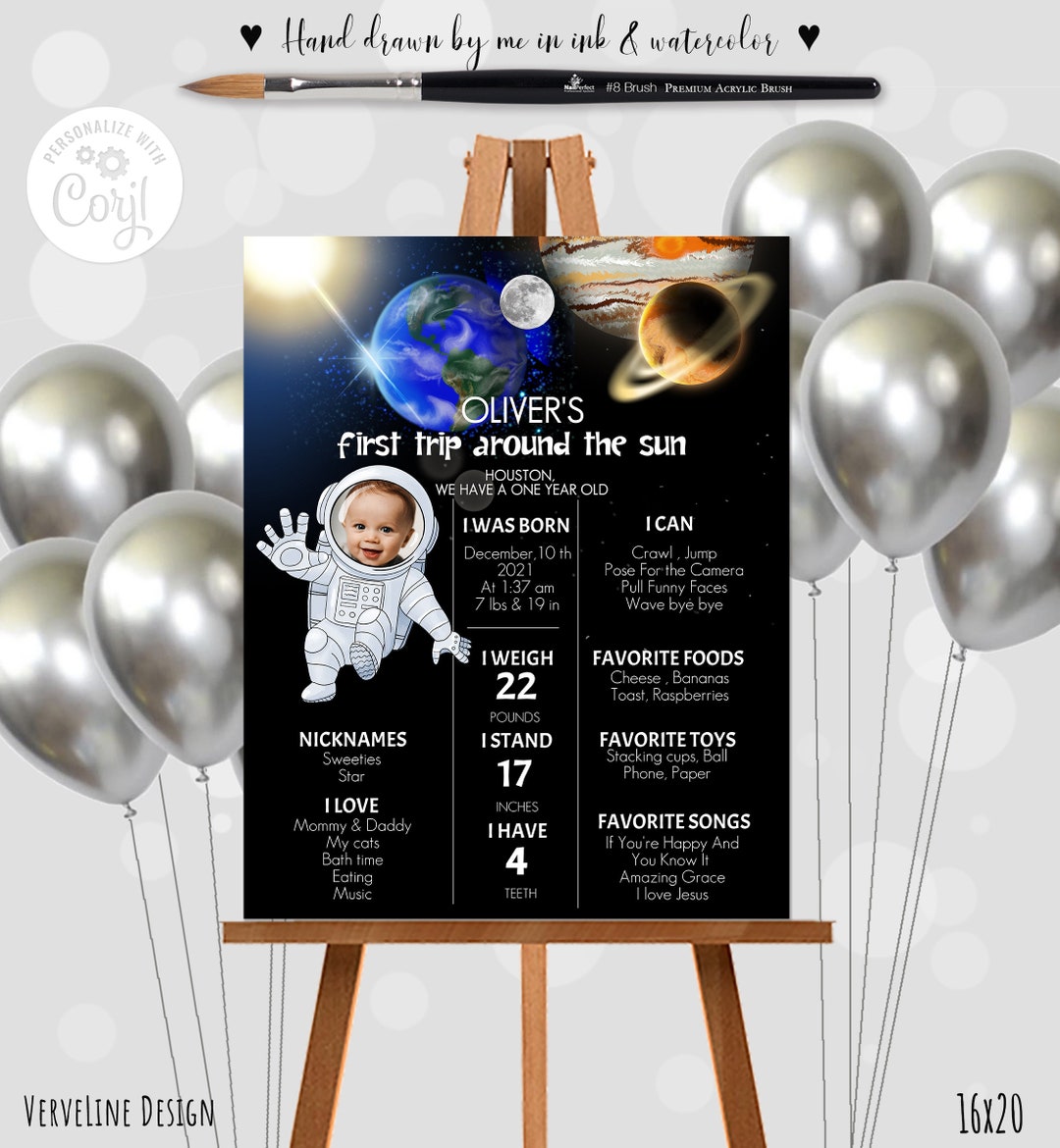 Editable Space Milestone Board With a Picture for a Themed 1st Birthday ...