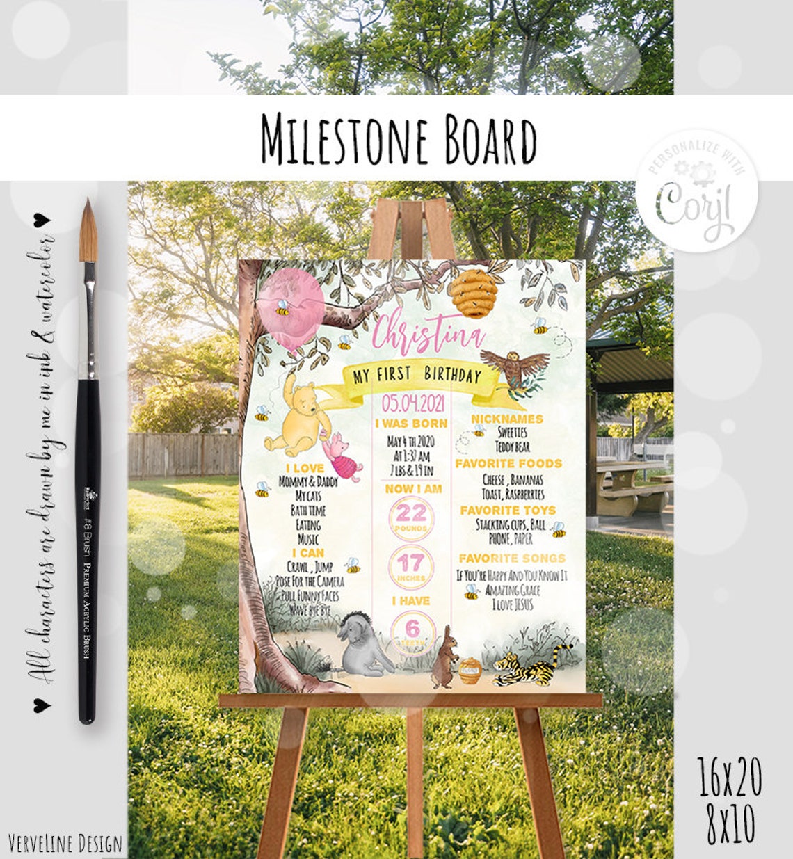 Editable Milestone Board Classic Winnie the Pooh 1st Birthday | Etsy