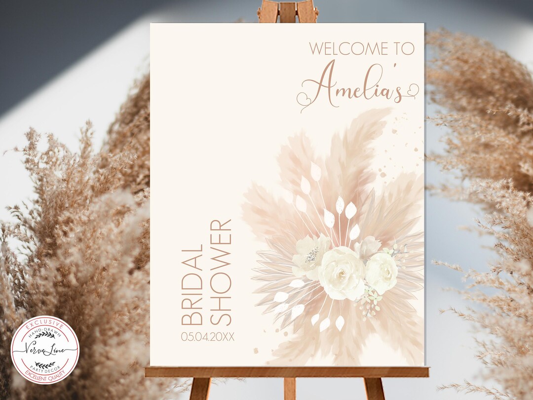 Editable Welcome Sign Pampas Grass Boho Bridal Shower Bohemian Floral ...