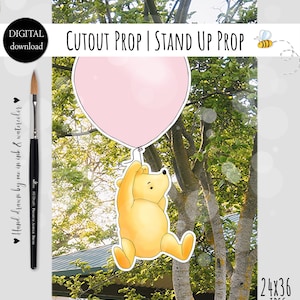 Winnie The Pooh on a Pink Balloon Cutout for a Baby Shower or Birthday Party Prop Stand Up Prop DIGITAL DOWNLOAD 0001