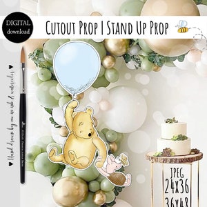 Cutout Decor Baby Shower Birthday Party Classic Vintage Winnie and Piglet with a Lightblue Balloon Cutout Prop DIGITALDOWNLOAD 0001