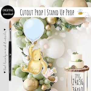 Decorazione ritagliata Baby Shower Festa di compleanno Classico Vintage Winnie e Pimpi con un palloncino azzurro Ritaglia Prop DIGITALDOWNLOAD 0001