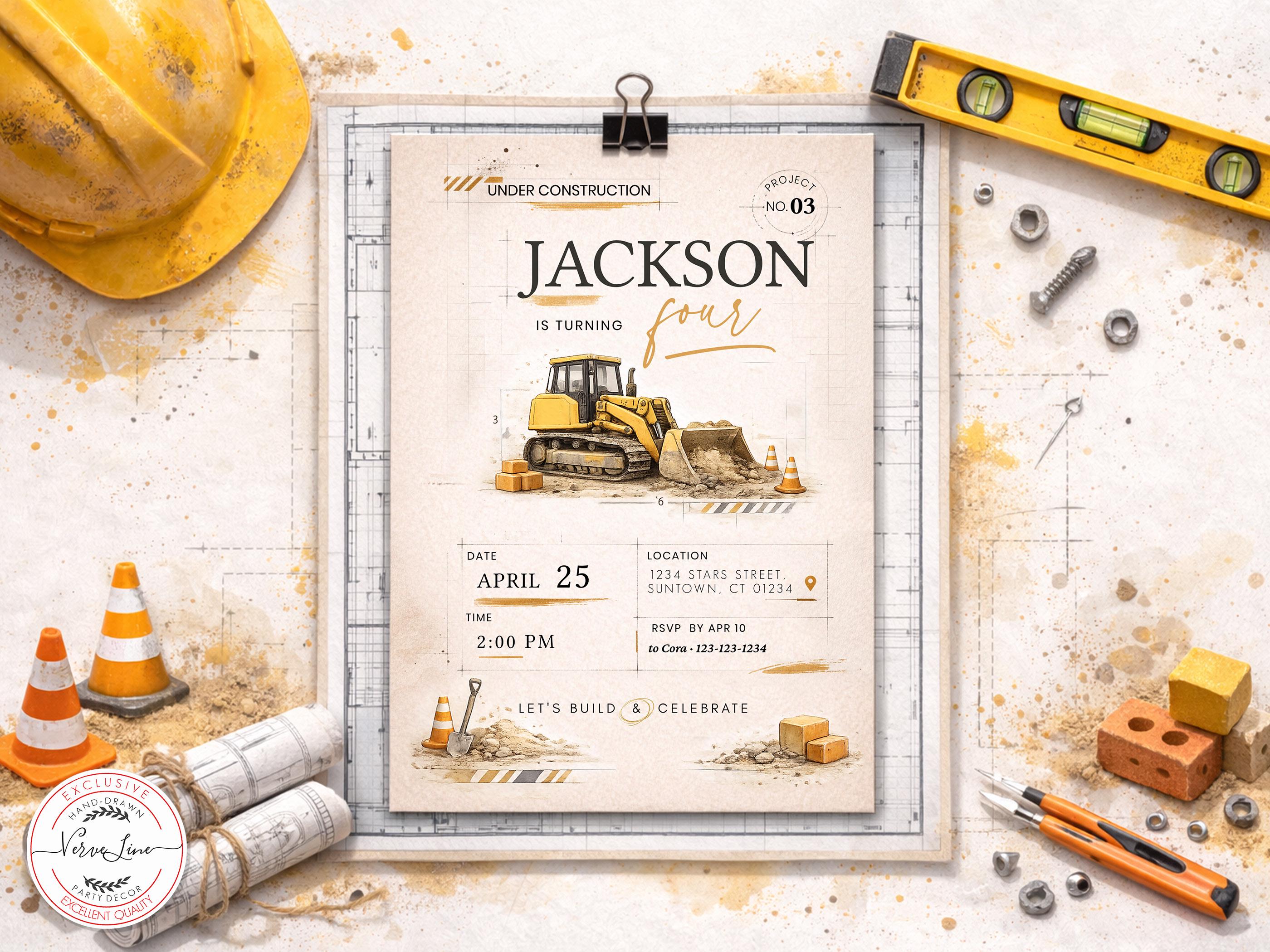 Editable Modern Construction Birthday Invitation | Under Construction ...