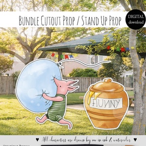 Bundle Set of 2 Cutout Decor Baby Shower|Birthday Party Classic Winnie the Pooh Piglet with Balloon and Honey Pot Prop DIGITAL DOWNLOAD 0001