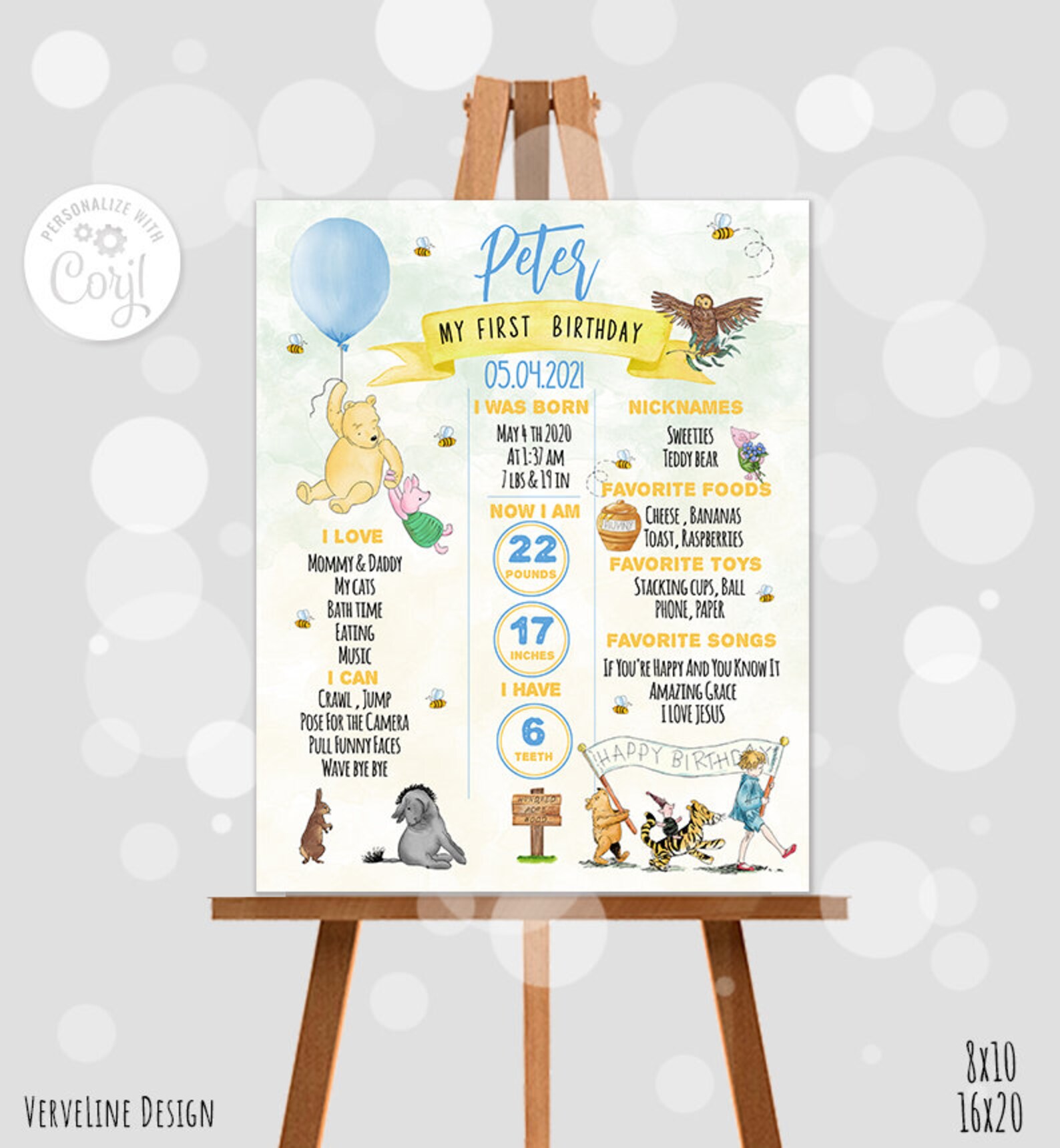 Editable Milestone Board Classic Winnie the Pooh 1st Birthday - Etsy