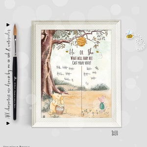 Klassiek Winnie de Pooh-babyshowerspel geslachtsonthulling, 8 x 10 bord voor jongen of meisje, hij of zij, raad het geslacht. Breng jouw stem uit 0001HAW