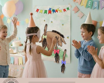 Gros gibier : épingler la queue sur Bourriquet | Anniversaire classique ourson | Fichier Pro-Print 24 x 36 pouces pour baby shower et version impression maison 24 x 30 pouces + queues + enseigne 0001VS