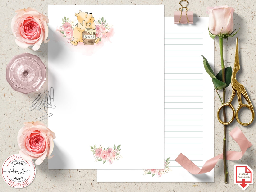 Classic Winnie the Pooh Printable Stationery Lined Unlined Paper ...