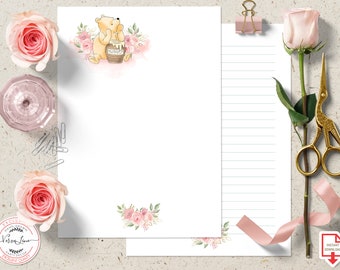 Papeterie imprimable classique Winnie l'ourson, papier non doublé, papier à lettre, feuille de lignes, papier à lettres imprimable, A4, lettre US 0001.9