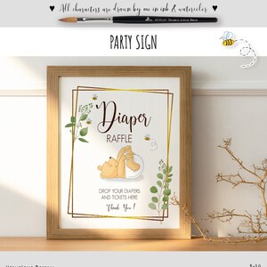 Diaper Raffle Sign Classic Winnie the Pooh Baby Shower Sign #39-1 Table Sign Eucalyptus Branch design 0001 EB2