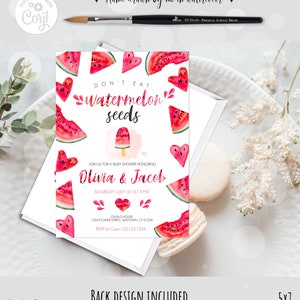 Invito modificabile per baby shower Design anguria rossa Non mangiare semi di anguria Scarica stampabile 0025