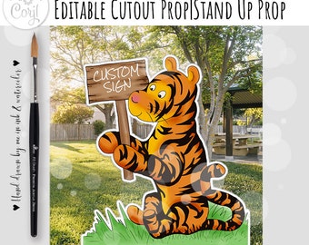 Décoration de découpe modifiable personnage tigre de Winnie l'ourson, baby shower, fête d'anniversaire, accessoire de découpe / stand up accessoire TÉLÉCHARGEMENT NUMÉRIQUE 0001