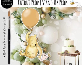 Winnie The Pooh and Piglet on a Balloon Cutout for a Baby Shower or Birthday Party Prop Stand Up Prop DIGITAL DOWNLOAD 0001