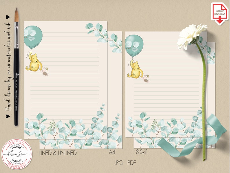 Classic Winnie the Pooh Printable Stationary Lined Unlined Paper ...