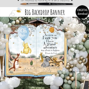 BIG Backdrop Banner for a Boy Winnie the Pooh Baby Shower Party | Hundred Acre Wood Design | Digital 0001 HAW