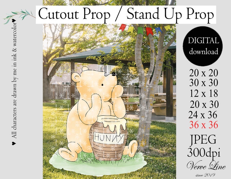Cutout Decor Winnie The Pooh, Classic Winnie the Pooh Baby Shower, Birthday Party, Cutout Prop /Stand Up Prop DIGITAL DOWNLOAD 0001 image 2
