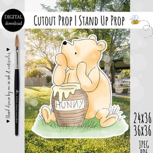 Cutout Decor Winnie The Pooh Classic Winnie the Pooh with honey pot facing left Baby Shower Birthday Party Cutout Prop |Stand Up Prop 0001