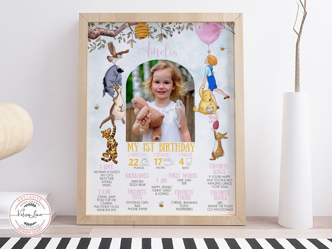 Editable Milestone Board Classic Winnie the Pooh and Friends 1st ...
