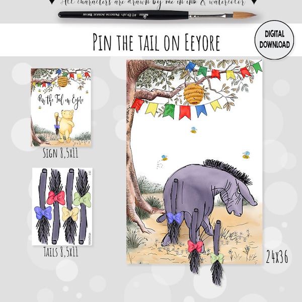 Big Game-Pin the Tail on Eeyore- Game Classic Winnie the Pooh Birthday Party | Baby Shower 24x36 Game Digital Download Party decor 0001 HAW