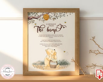 Message from the Bump Table Sign in a Classic Winnie the Pooh style | Baby Shower Party, 8x10", Hundred Acre Wood Design | 0001