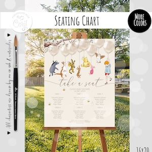 Bewerkbaar bord met zitplaatsen voor een klassieke babyshower of verjaardagsfeestje jongen meisje met Winnie de Pooh-thema | Lief ontwerp | DIGITALE DOWNLOAD 0001S