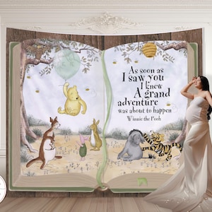BIG Backdrop Banner for a Boy Girl Winnie the Pooh Baby Shower | Birthday Party | Green Balloon Open Book Design | Digital 0001 HAW