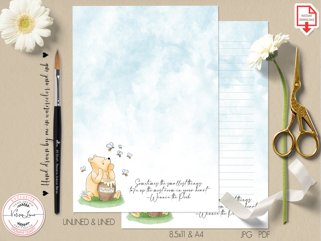 Classic Winnie the Pooh Printable Stationery Lined Unlined Paper ...