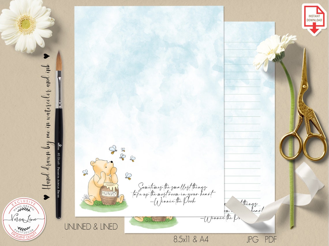 Classic Winnie the Pooh Printable Stationery Lined Unlined Paper ...