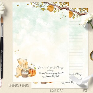 Classic Winnie the Pooh Autumn Printable Stationery Lined Unlined Paper ...