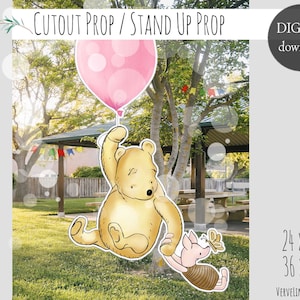 Ausschnitt Prop | Stand Up Prop Decor Klassische Vintage Winnie und Ferkel mit einem Rosa Ballon-Babyparty | Geburtstagsparty DIGITAL DOWNLOAD 0001