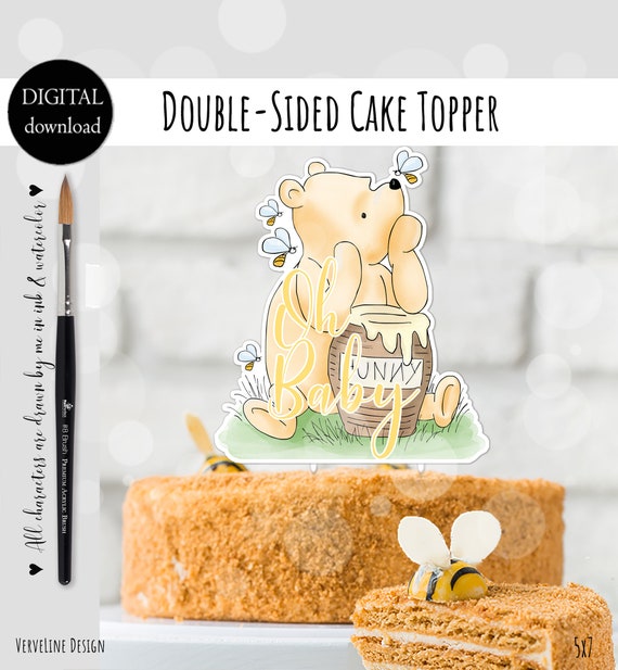 Double Sided Cake Topper Winnie the Pooh Classic Baby Shower We Love You  Already Centerpiece Party Decor Digital Download 0001 