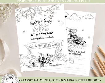 Classic Winnie the Pooh ABC Coloring Book, Baby Shower Activity, Printable Guest Pages, Wishes for Baby, Keepsake DIY 0001