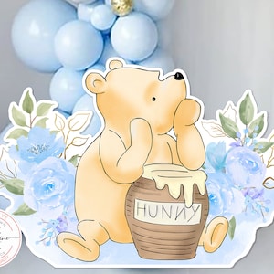Cutout Decor Classic Winnie the Pooh with Blue Flower Baby Shower | Birthday Party Cutout Prop | Stand Up Prop DIGITAL DOWNLOAD 0001 0001.10