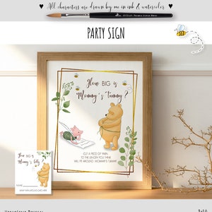 Quelle est la taille du ventre de maman ? Panneau de jeu classique pour baby shower Winnie l'ourson #34 avec panneau de table de cartes design branche d'eucalyptus 0001 EB2