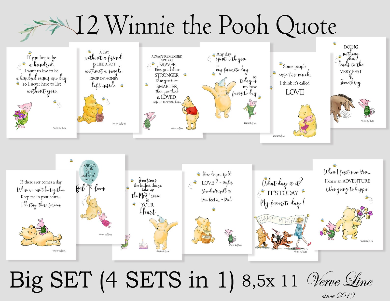 12 Classic Winnie The Pooh Quote Big Set Birthday Party decor Etsy