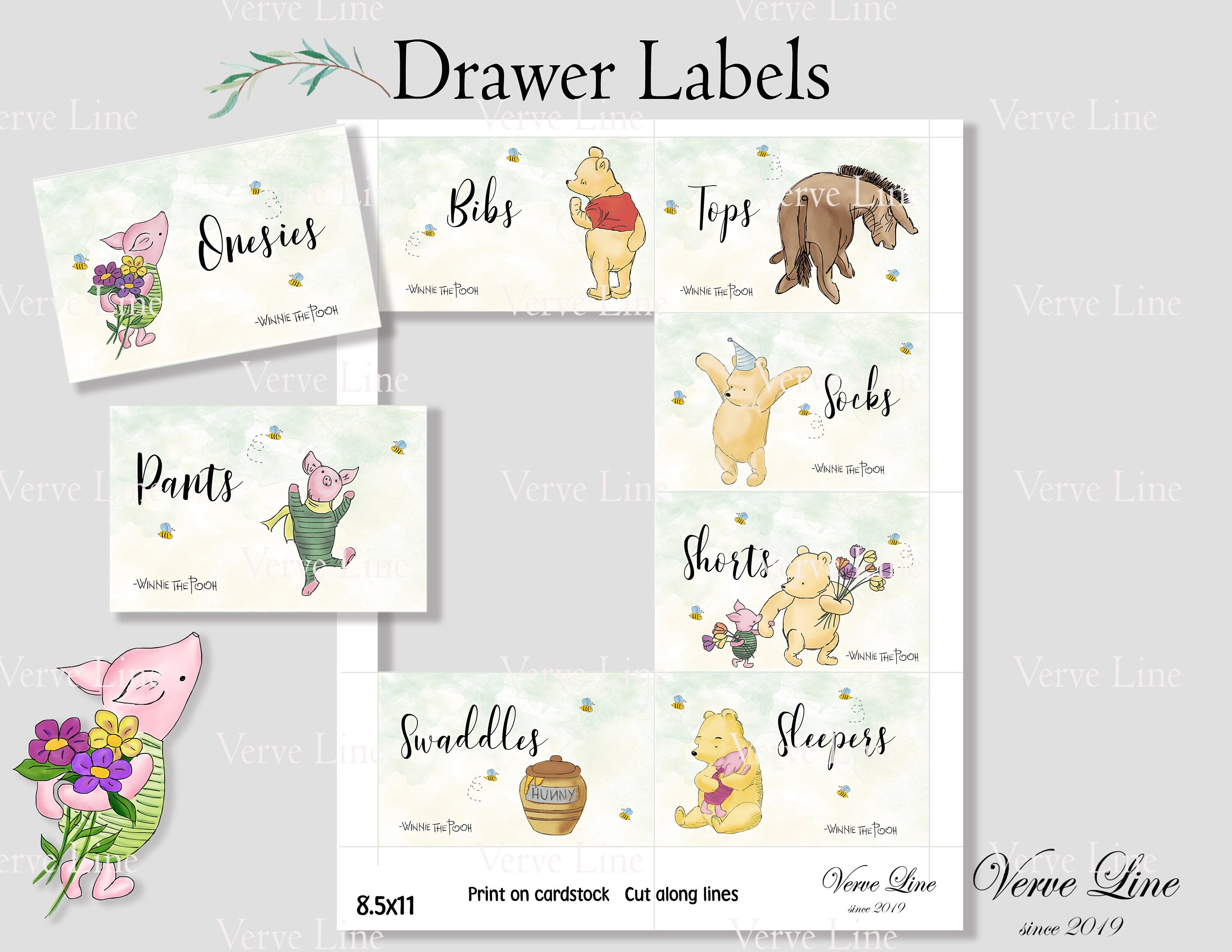 Drawer Labels Classic Watercolor, Organization for Baby Boy Girl, Baby ...
