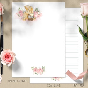 Classic Winnie the Pooh Printable Stationery Lined Unlined Paper ...