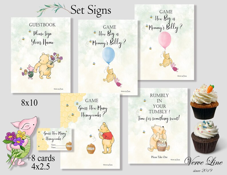 Classic Winnie the Pooh Baby Shower Signs SetGuestbookRumbly Etsy