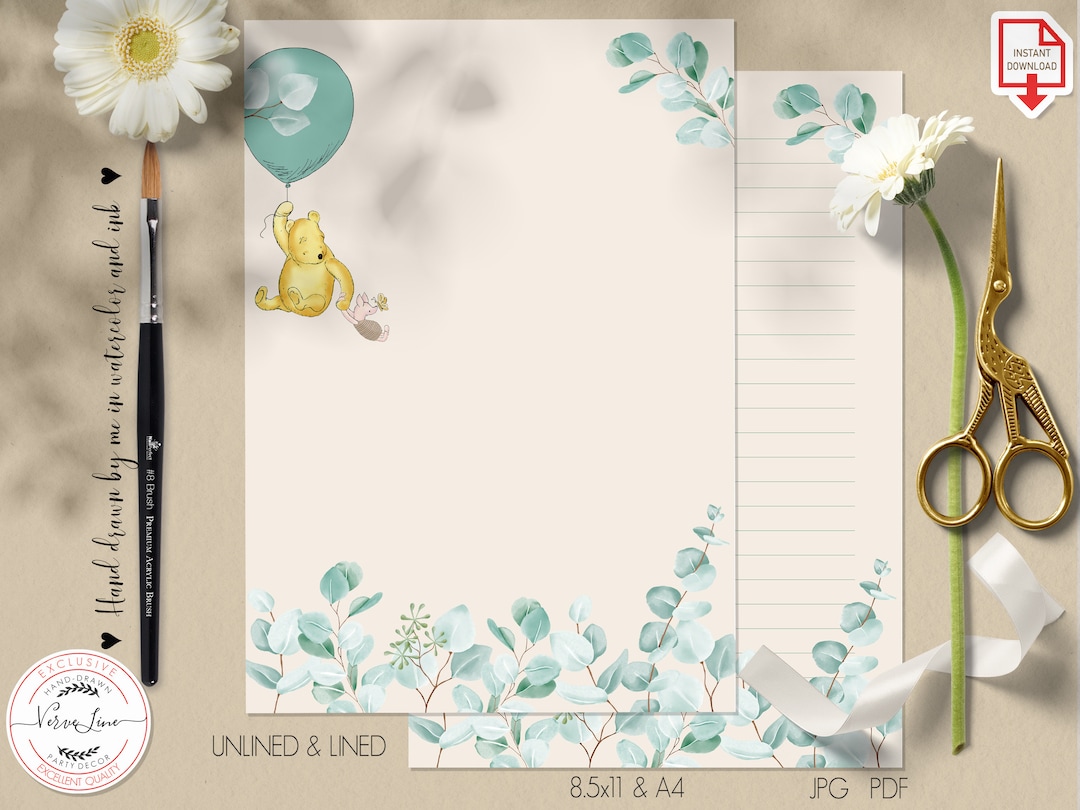 Classic Winnie the Pooh Printable Stationary Lined Unlined Paper ...